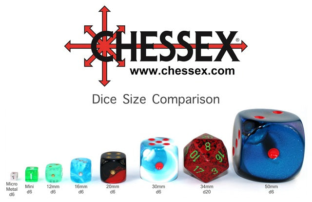 dice size comparison chart by Chessex Dice