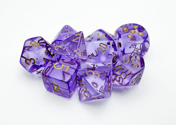 Translucent Polyhedral Lavender/gold 7-Die Set (with bonus die)