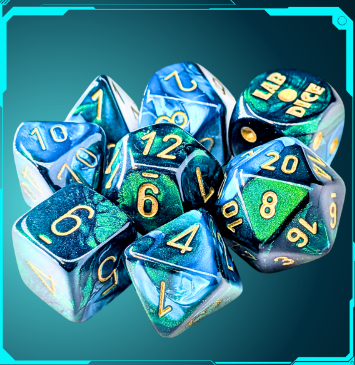 PREORDER Chessex Lab Dice™ 10 Gemini® Green-Teal/gold Polyhedral 7-Die