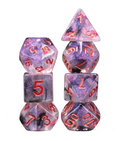 Nebula Mist: 7-Dice RPG Set – Black Swirl with Iridescent Glitter and Copper Numbers
