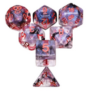 Nebula Mist: 7-Dice RPG Set – Black Swirl with Iridescent Glitter and Copper Numbers
