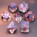 Nebula Mist: 7-Dice RPG Set – Black Swirl with Iridescent Glitter and Copper Numbers