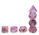Nebula Mist: 7-Dice RPG Set – Black Swirl with Iridescent Glitter and Copper Numbers