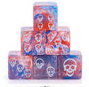☠️ 16mm "Phantom Skull" d6 – Red/Pink & Blue Swirl with  Silver Skull Pips (Single Die)