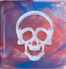 ☠️ 16mm "Phantom Skull" d6 – Red/Pink & Blue Swirl with  Silver Skull Pips (Single Die)