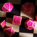 Off-White with Pink Irregular Pattern Fill: 7-Piece Acrylic Dice Set