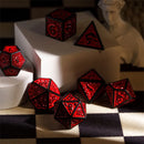 Black with Red Irregular Pattern Fill: 7-Piece Acrylic Dice Set