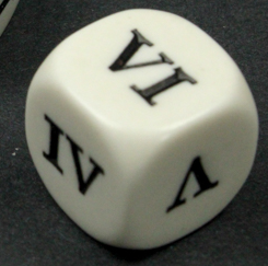 16mm Opaque d6 Roman Numerals I-II-III-IV-V-VI White/black