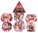 Bullet Swirl Dice Set - 7-Piece Clear & Gold Gunslinger Set with Red Numbers for DnD 5E