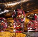 Bullet Swirl Dice Set - 7-Piece Clear & Gold Gunslinger Set with Red Numbers for DnD 5E