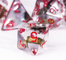 Bullet Swirl Dice Set - 7-Piece Clear & Gold Gunslinger Set with Red Numbers for DnD 5E