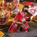 Bullet Swirl Dice Set - 7-Piece Clear & Gold Gunslinger Set with Red Numbers for DnD 5E