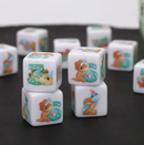 (White) Dinosaur Dice | Printed d6 Dice Featuring Cute Dinos Numbered