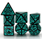 Arcane Teal Glyph Polyhedral Dice Set | 7-Dice Black & Teal