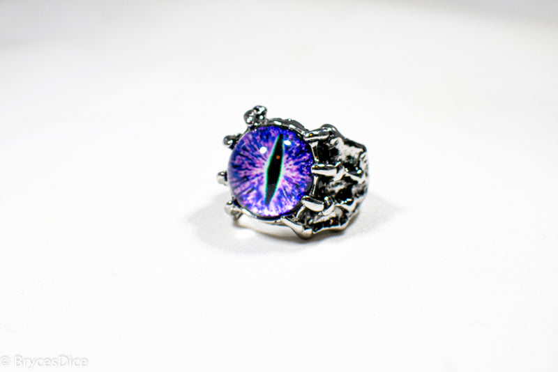 Dragon Eye Ring Silver Metal for Cosplay Game Night Dungeons and Dragons  (purple/blue/red/yellow)