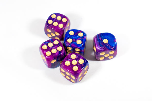 Purple and Blue 16mm D6 Pipped Dice