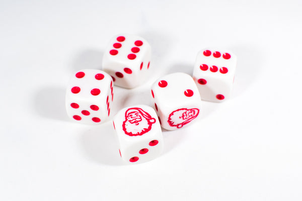 Six Sided D6 16mm Santa dice Die White with Red Pips RPG Christmas (sold per piece)