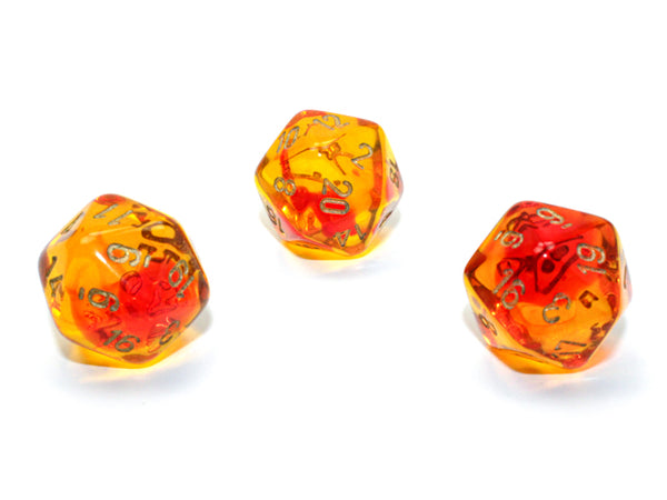 Gemini® Polyhedral Translucent Red-Yellow/gold d20 (Sold per die)