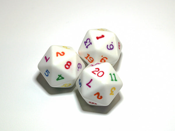 d20 Opaque White/rainbow | White Single 20-Sided Dice (sold per piece)