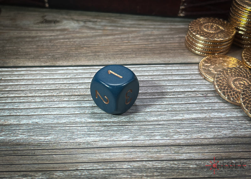 Wondertrail 12 Pack Dusty Blue Dice - D3 (d6 Numbered 1-3 Twice) 16mm With Gold Numbers - View #8