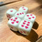 Opaque White/Pink 16mm D6 Dice with Heart Pips (sold per piece)