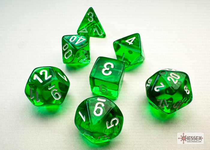 Translucent Green/white Mini-Polyhedral 7-Die Set (Mini Poly Release 3)