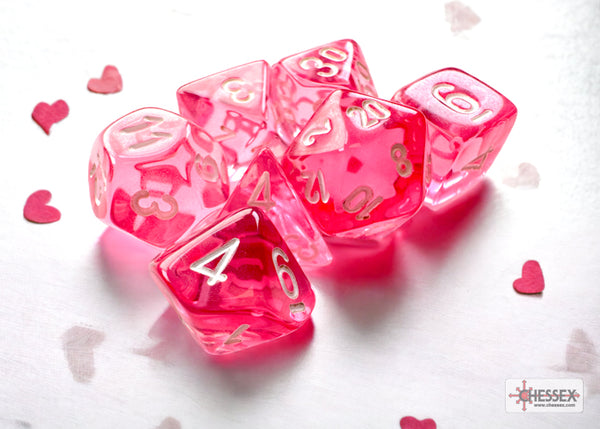 Translucent Pink/white Mini-Polyhedral 7-Die Set (Mini Poly Release 3)