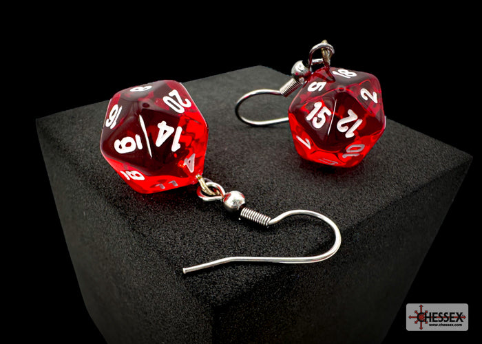 *Preorder* Hook Earrings Translucent Red Mini-Poly d20 Pair