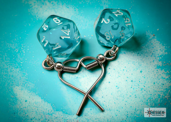 *Preorder* Hook Earrings Translucent Teal Mini-Poly d20 Pair