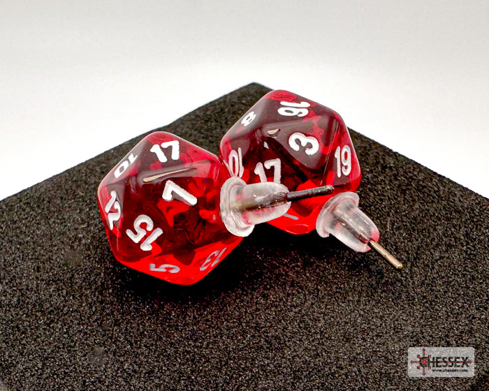 *Preorder* Stud Earrings Translucent Red Mini-Poly d20 Pair