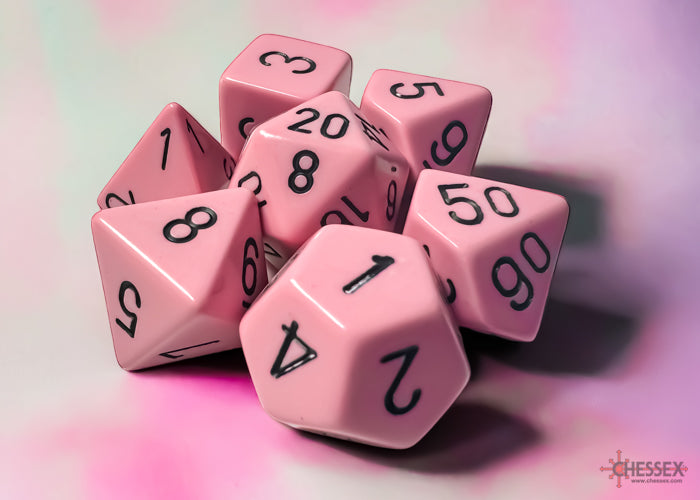 *preorder* Opaque Pastel Pink/back | 7-Dice, 16mm, 12mm, d10s by Chessex