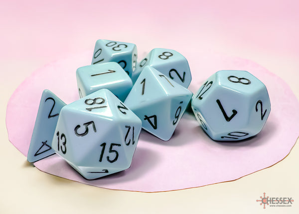 *preorder* Opaque Pastel Blue/back | 7-Dice, 16mm, 12mm, d10s by Chessex