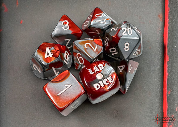 Gemini Red-Steel/white Polyhedral 7-Dice Set (with bonus die)