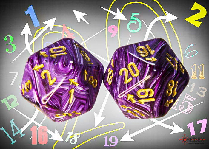 Vortex Purple/gold Countup&down d20  | Single die (1 piece/die)