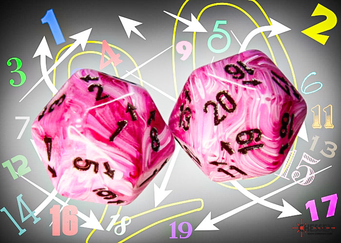 Vortex Pink/black Countup&down d20  | Single die (1 piece/die)