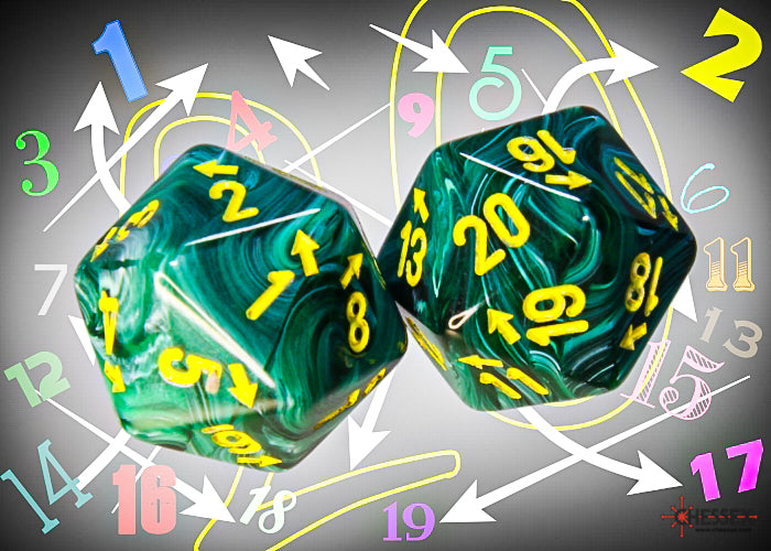 Vortex Malachite/yellow Countup&down d20  | Single die (1 piece/die)