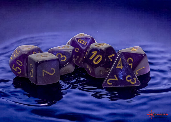 [preorder] Borealis Mega-hedral Royal Purple/gold Luminary 7-Die Set