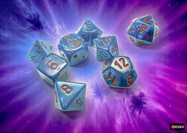 (Preorder) Borealis Midnight/copper Polyhedral 7-Dice Set (with bonus die)