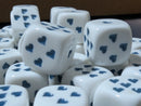 Rare Chessex White with Teal Blue Heart Pips 16mm d6 – Single Die