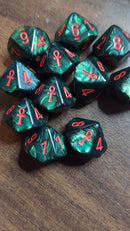 Scarab Jade Ankh Numbered 2-10 w/Ankh on one side d10 Green/red numbers (sold per piece)