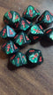 Scarab Jade Ankh Numbered 2-10 w/Ankh on one side d10 Green/red numbers (sold per piece)