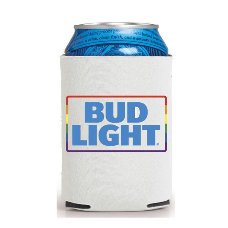 White Bud Light Pride Cooler  Fits 12 oz Aluminum Can Coozie Rainbow