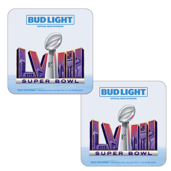 (25-Pack) 2024 Super Bowl LVIII Bud Light Coasters | Super Bowl Party Coasters