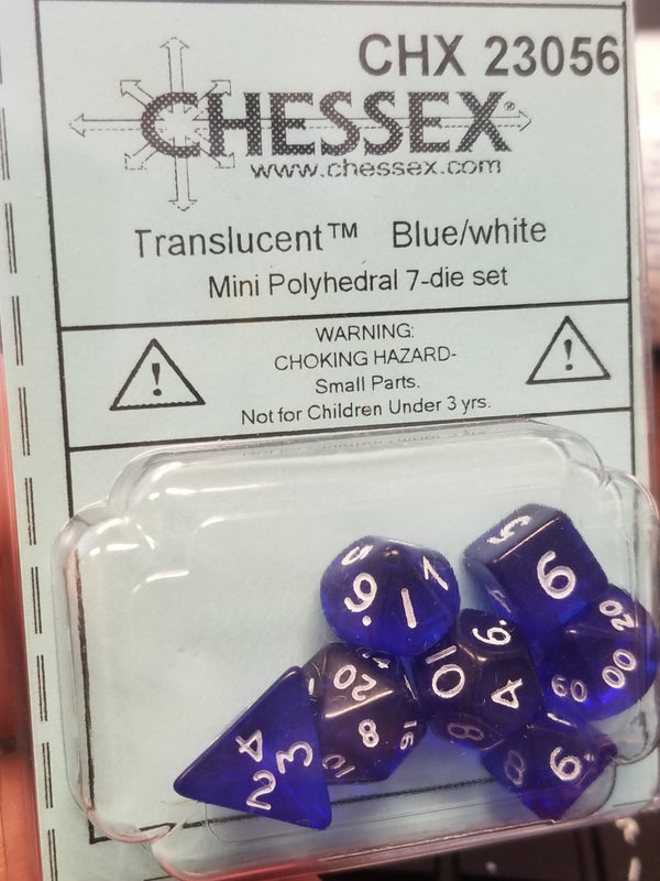 Chessex Translucent Blue w/ White Mini Polyhedral 7-die Set CHX 23056 OOP