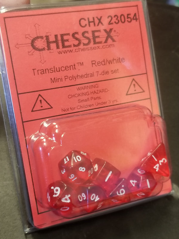 Chessex Translucent Red w/ White Mini Polyhedral 7-die Set CHX 23054 OOP
