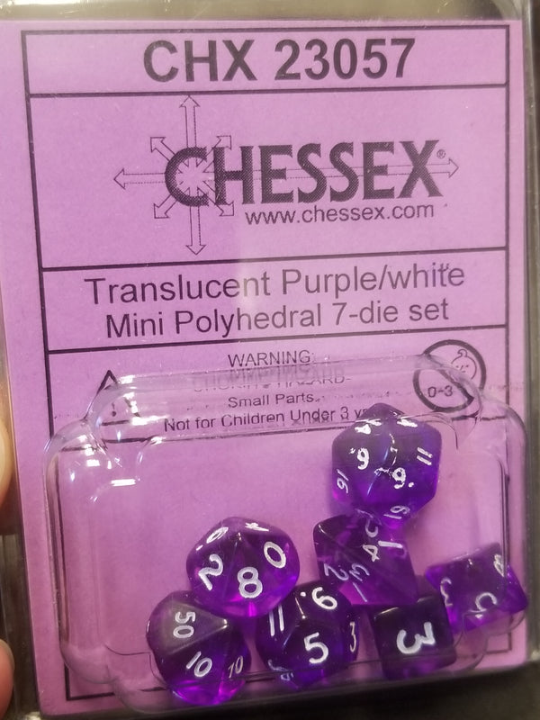 Chessex Translucent Purple w/ White Mini Polyhedral 7-die Set CHX 23057 OOP