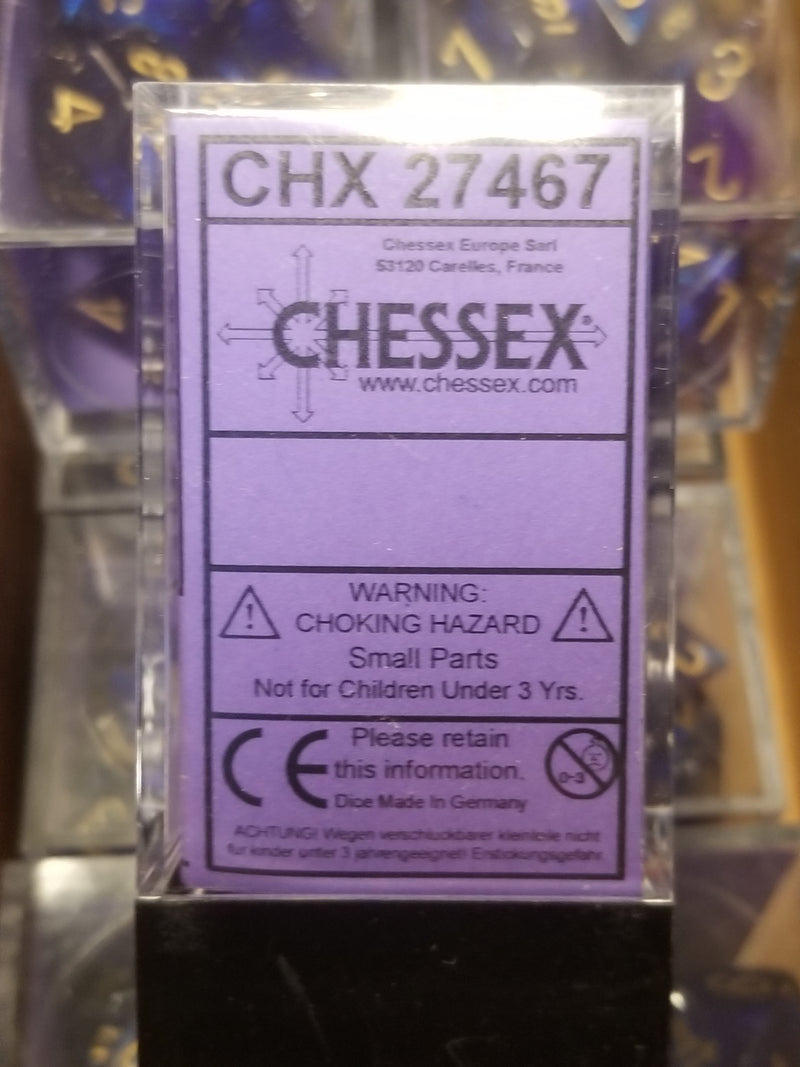 CHX 27467 7-Die Borealis Royal Purple w/ Gold Numbers Set 7-Dice Chessex