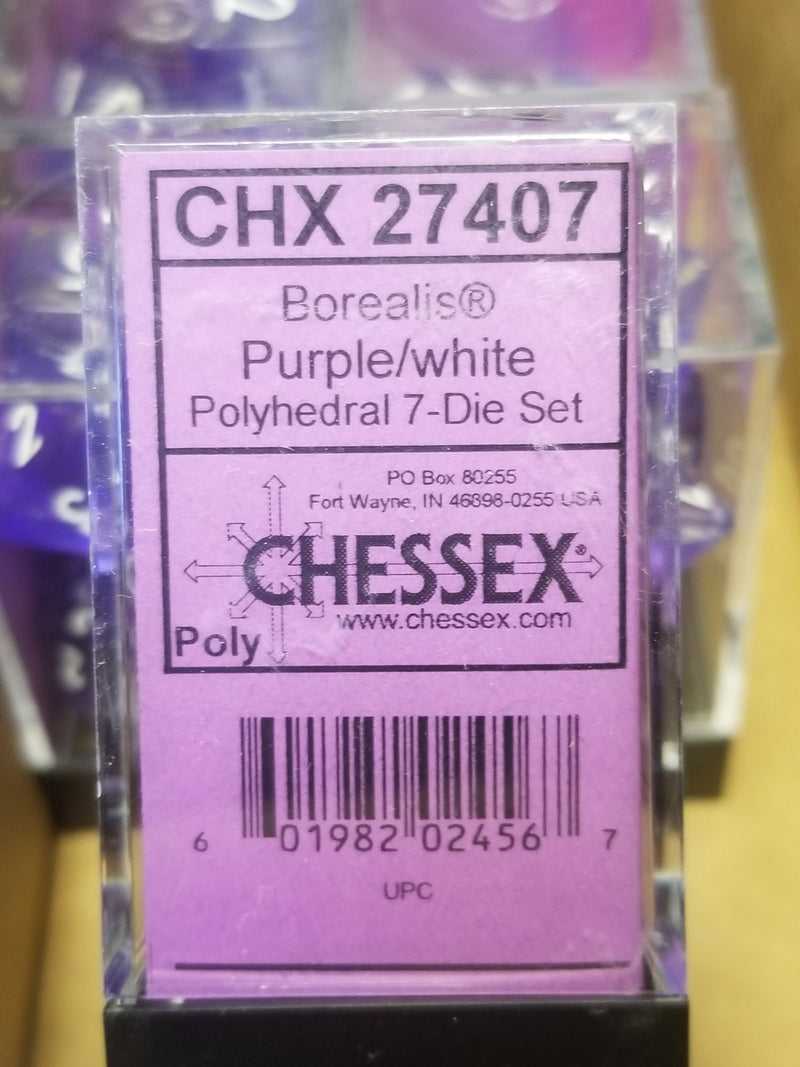 CHX 27407 7-Die Borealis Purple w/ White Numbers Set 7-Dice Chessex