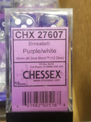 CHX 27607 16mm Block Borealis Purple w/ White Numbers Dice Set Chessex