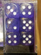 CHX 27607 16mm Block Borealis Purple w/ White Numbers Dice Set Chessex